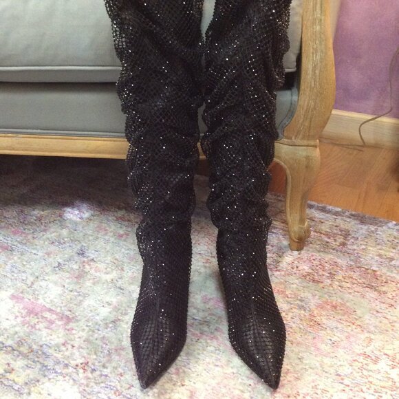 NWOT Madden Girl Sasha Glitter Fishnet Slouch Over-The-Knee Boots - Picture 4 of 10